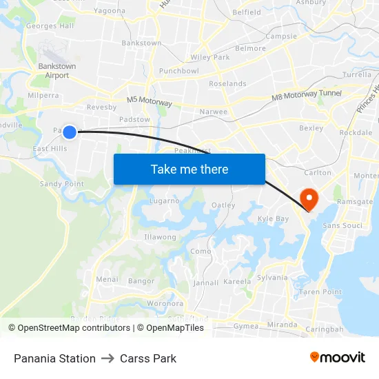 Panania Station to Carss Park map