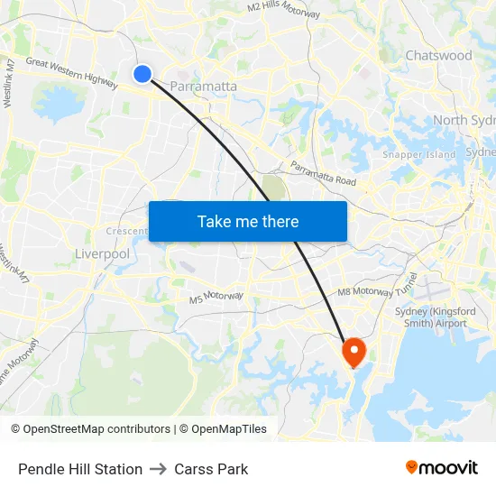 Pendle Hill Station to Carss Park map
