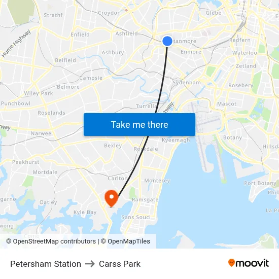 Petersham Station to Carss Park map