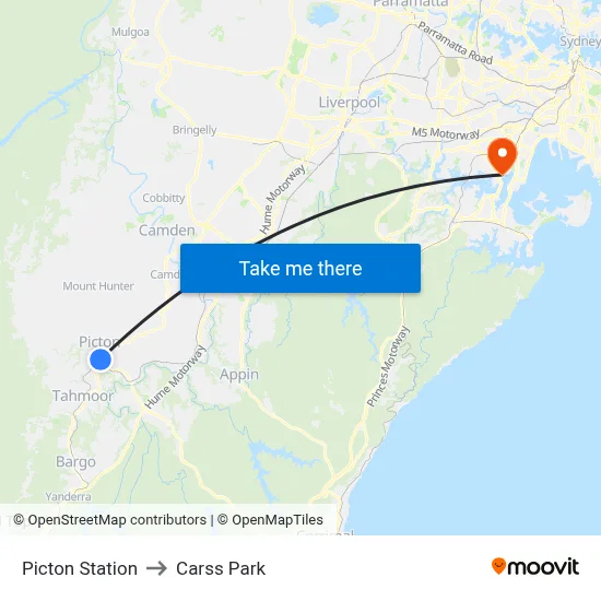 Picton Station to Carss Park map