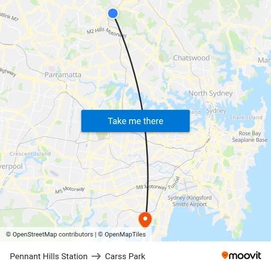 Pennant Hills Station to Carss Park map