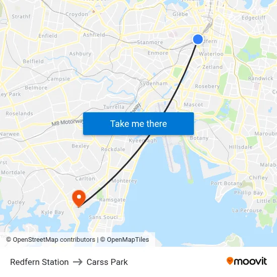 Redfern Station to Carss Park map