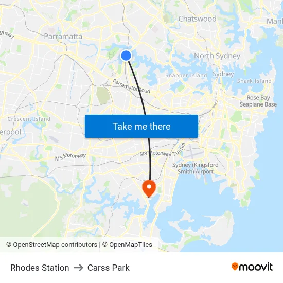 Rhodes Station to Carss Park map