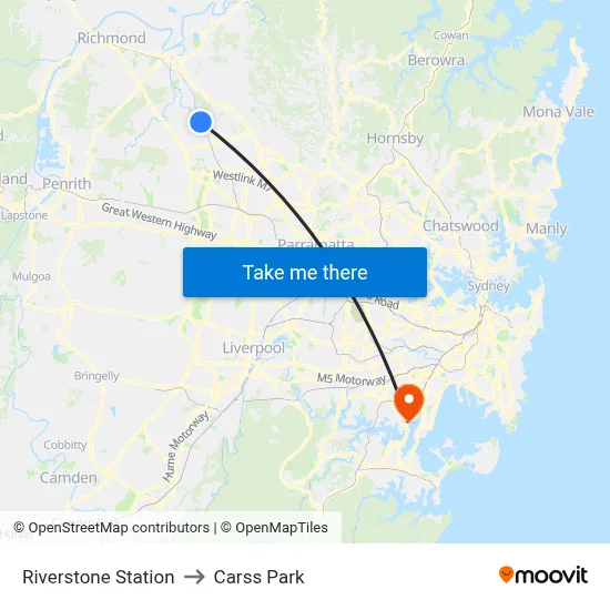 Riverstone Station to Carss Park map