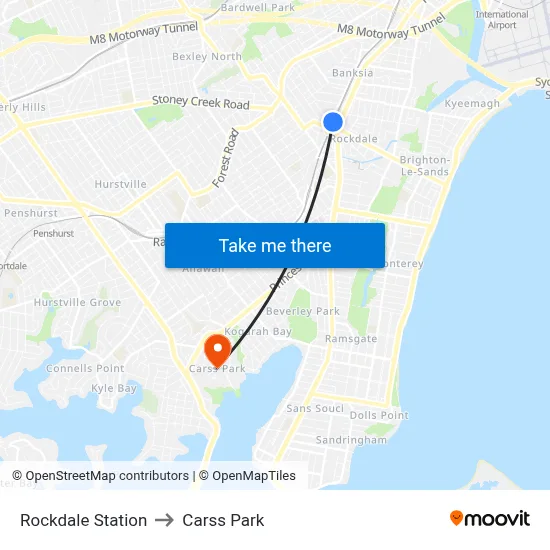 Rockdale Station to Carss Park map