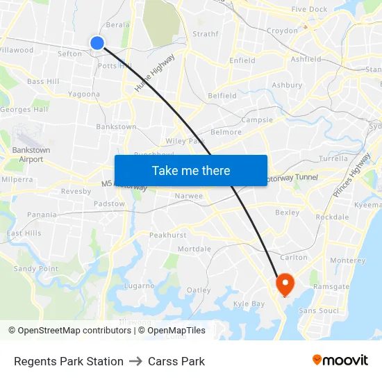 Regents Park Station to Carss Park map