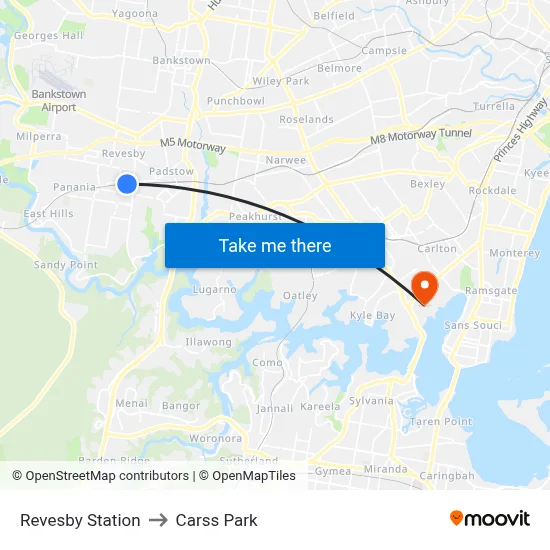 Revesby Station to Carss Park map