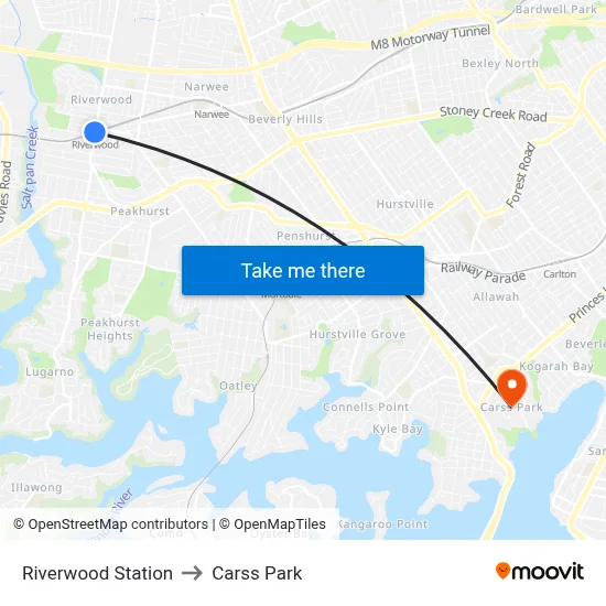 Riverwood Station to Carss Park map