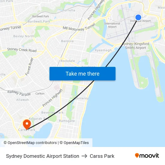 Sydney Domestic Airport Station to Carss Park map