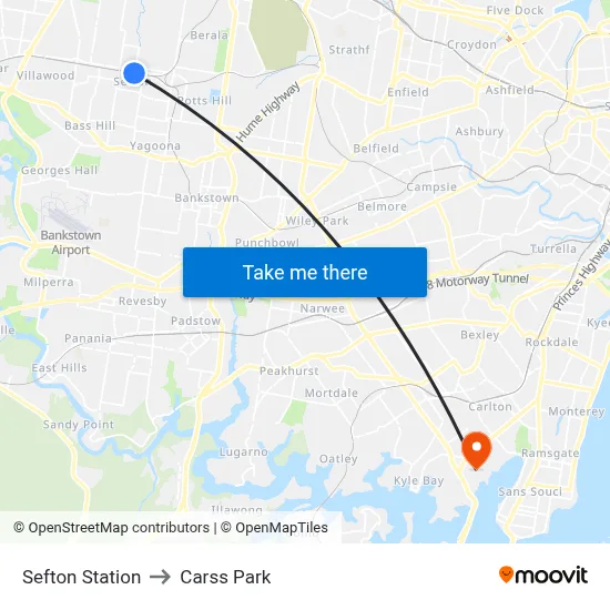 Sefton Station to Carss Park map