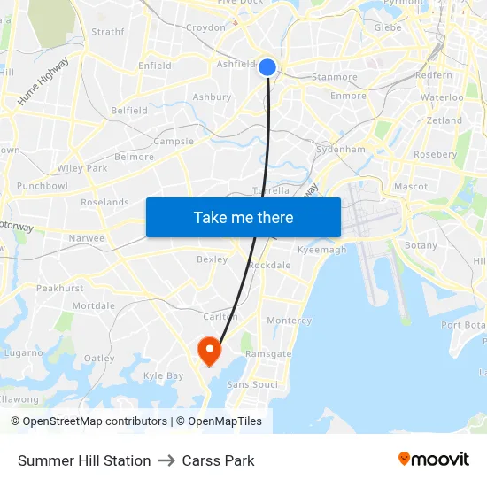 Summer Hill Station to Carss Park map