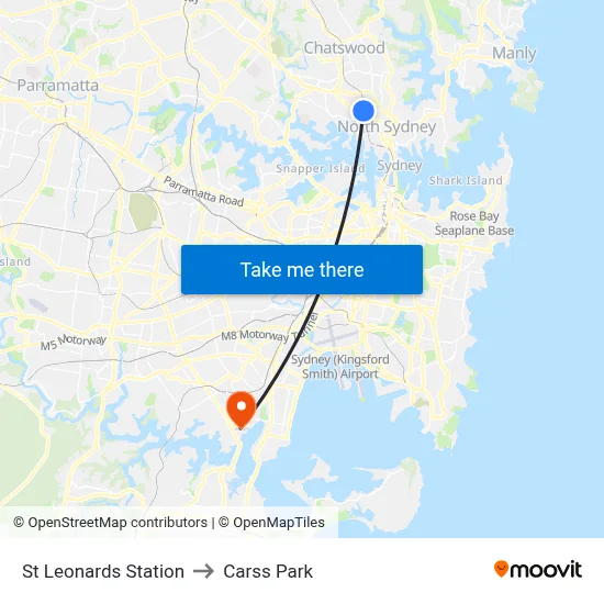 St Leonards Station to Carss Park map