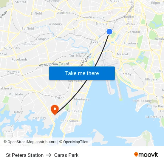 St Peters Station to Carss Park map