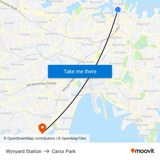 Wynyard Station to Carss Park map