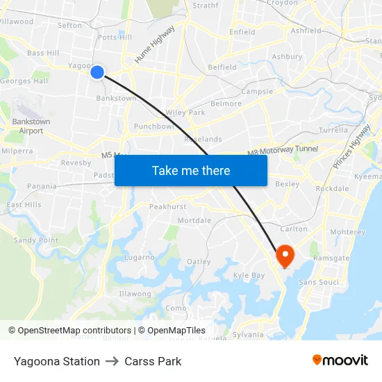 Yagoona Station to Carss Park map