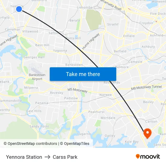 Yennora Station to Carss Park map