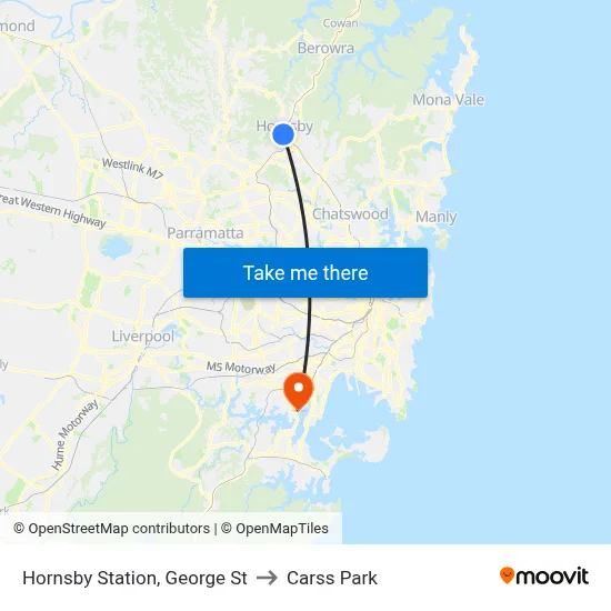 Hornsby Station, George St to Carss Park map