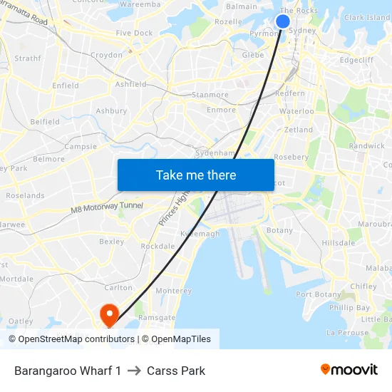 Barangaroo Wharf 1 to Carss Park map