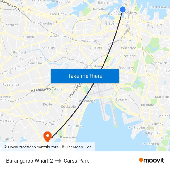 Barangaroo Wharf 2 to Carss Park map