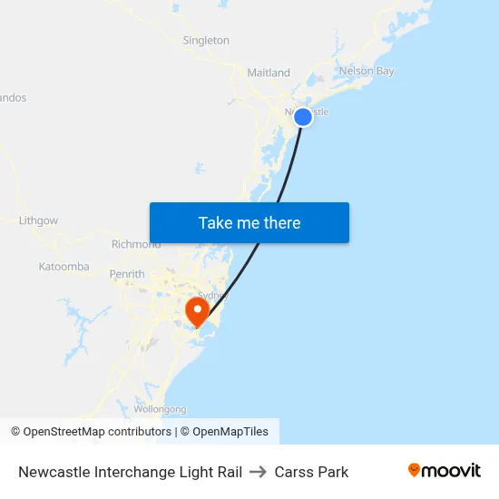 Newcastle Interchange Light Rail to Carss Park map