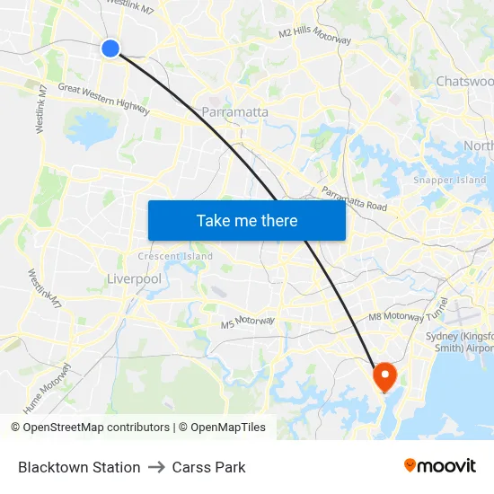 Blacktown Station to Carss Park map
