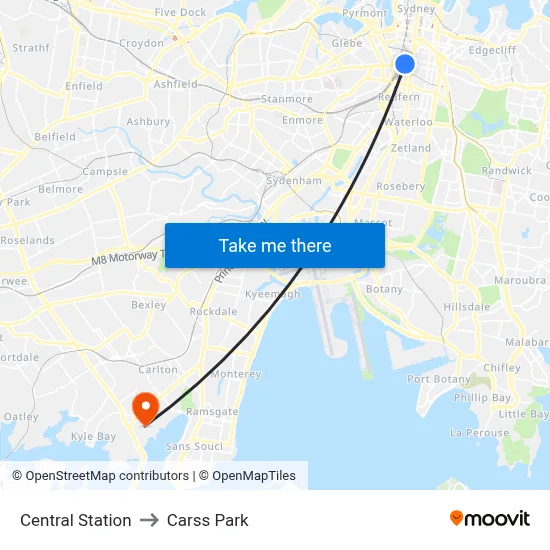 Central Station to Carss Park map
