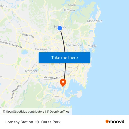 Hornsby Station to Carss Park map