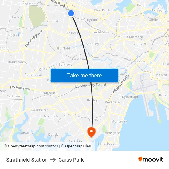 Strathfield Station to Carss Park map
