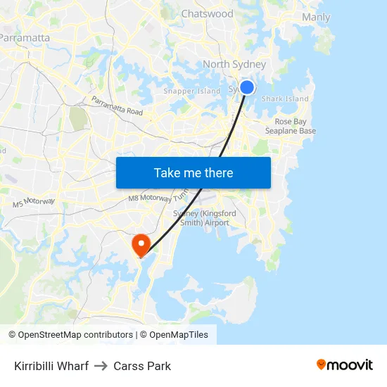 Kirribilli Wharf to Carss Park map