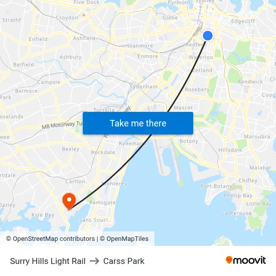 Surry Hills Light Rail to Carss Park map