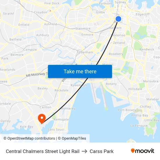 Central Chalmers Street Light Rail to Carss Park map