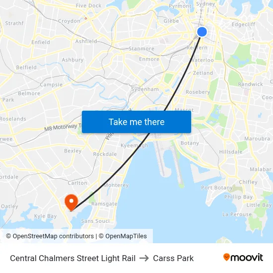 Central Chalmers Street Light Rail to Carss Park map