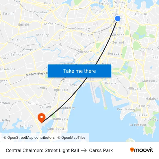 Central Chalmers Street Light Rail to Carss Park map