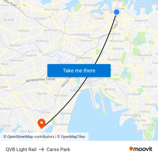 QVB Light Rail to Carss Park map