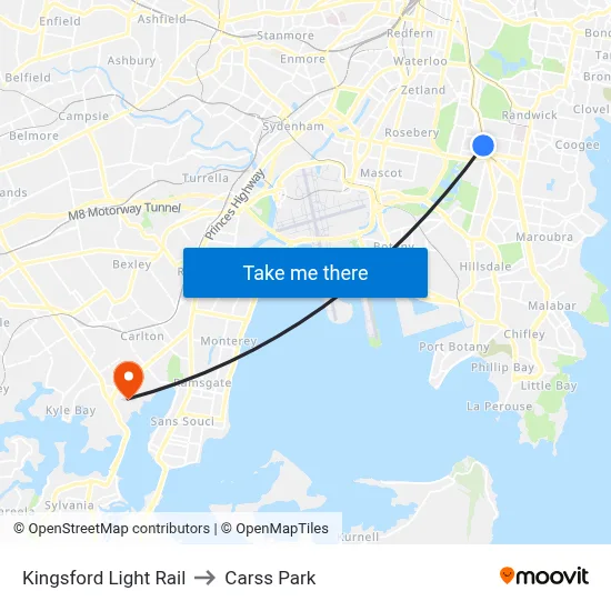 Kingsford Light Rail to Carss Park map