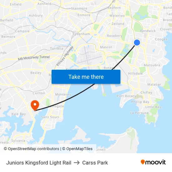 Juniors Kingsford Light Rail to Carss Park map