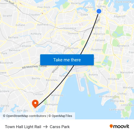 Town Hall Light Rail to Carss Park map