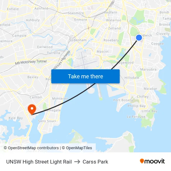 UNSW High Street Light Rail to Carss Park map
