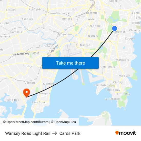 Wansey Road Light Rail to Carss Park map