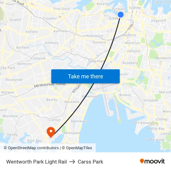 Wentworth Park Light Rail to Carss Park map