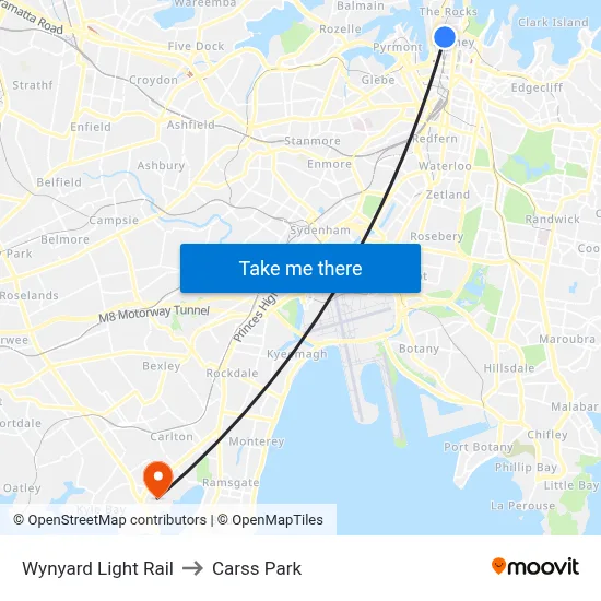 Wynyard Light Rail to Carss Park map