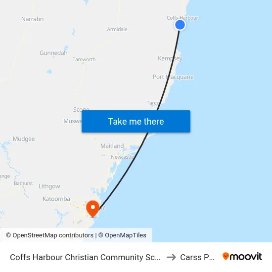 Coffs Harbour Christian Community School to Carss Park map