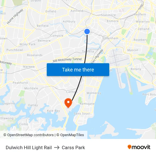 Dulwich Hill Light Rail to Carss Park map