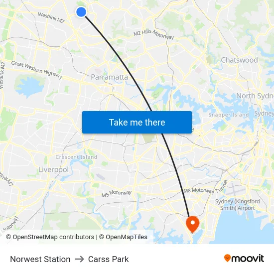 Norwest Station to Carss Park map