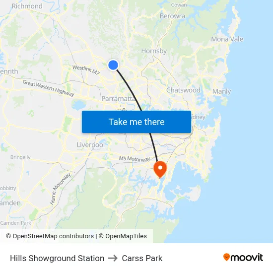 Hills Showground Station to Carss Park map