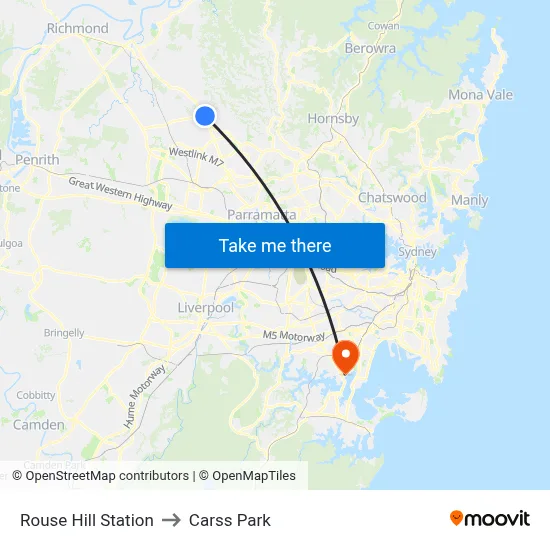 Rouse Hill Station to Carss Park map