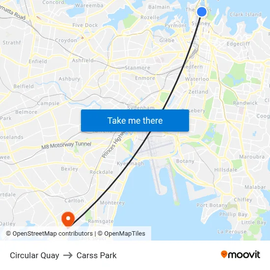 Circular Quay to Carss Park map