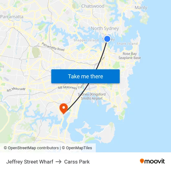 Jeffrey Street Wharf to Carss Park map