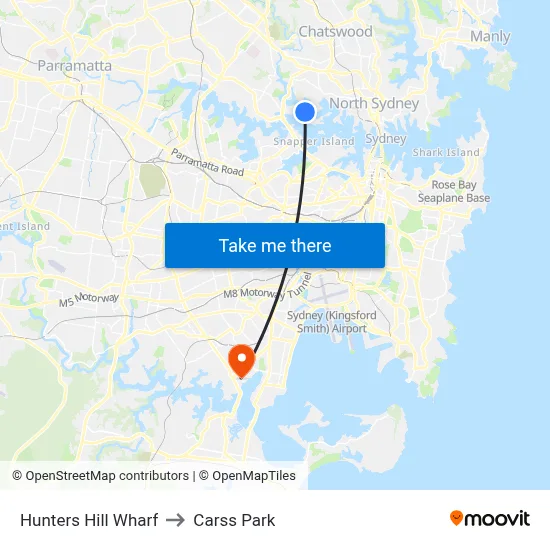 Hunters Hill Wharf to Carss Park map