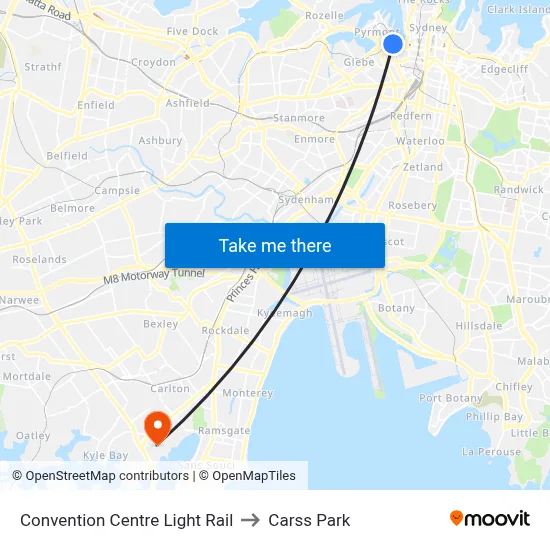 Convention Centre Light Rail to Carss Park map